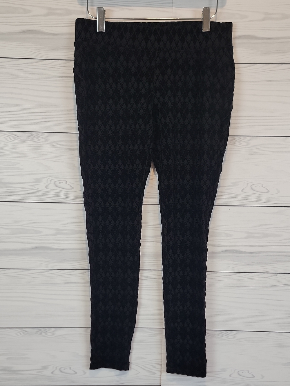 One 5 One Black Velvet Diamond Textured Women’s Stretch Skinny Pants Size S